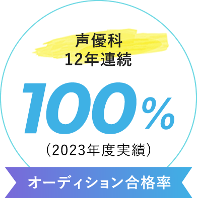 【オーディション合格率】声優科12年連続 100%（2023年度）