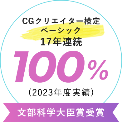 【文部科学大臣賞受賞】CGクリエイター検定ベーシック17年連続 100%（2023年度）